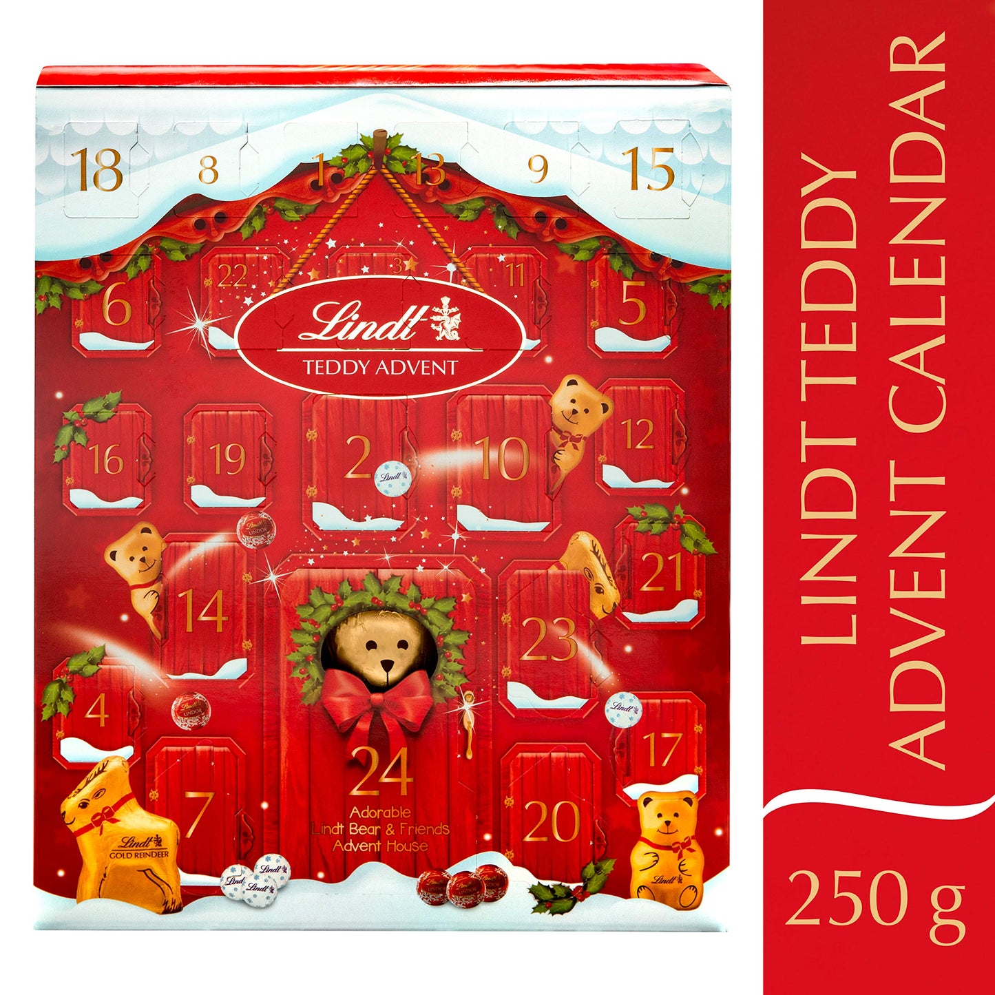 Lindt Teddy Adorable Milk Advent Calendar 250g - A selection of 24 finest Lindt Milk chocolates for a festive and magical countdown until Christmas