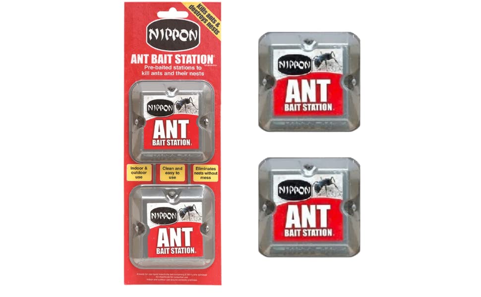 Nippon Ant Killer Bait Station – 4 Pack Indoor & Outdoor Ant Traps – Clean, Mess-Free Ant Control with Long-Lasting Colony Elimination