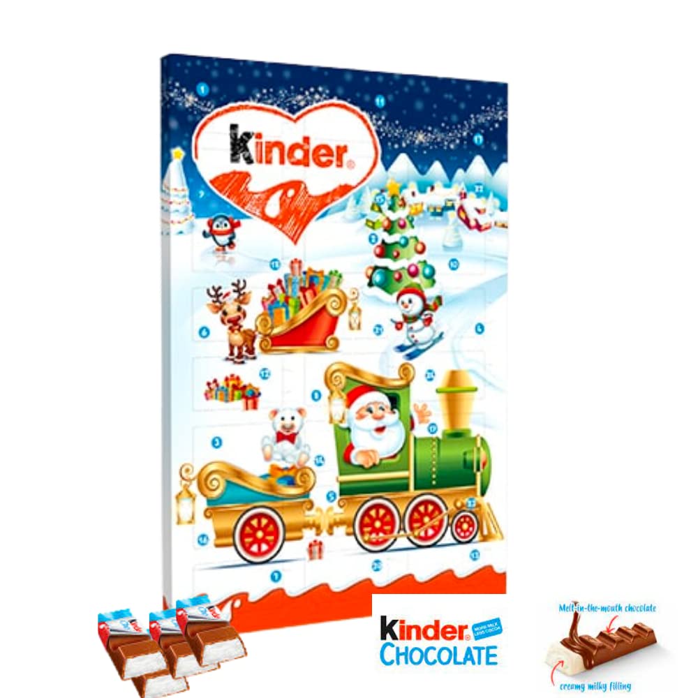 Kinder advent calendar - kinder chocolate advent calendar 2025 kids Christmas countdown - 24 pieces individually wrapped mini kinder bars - Christmas chocolate gift advent