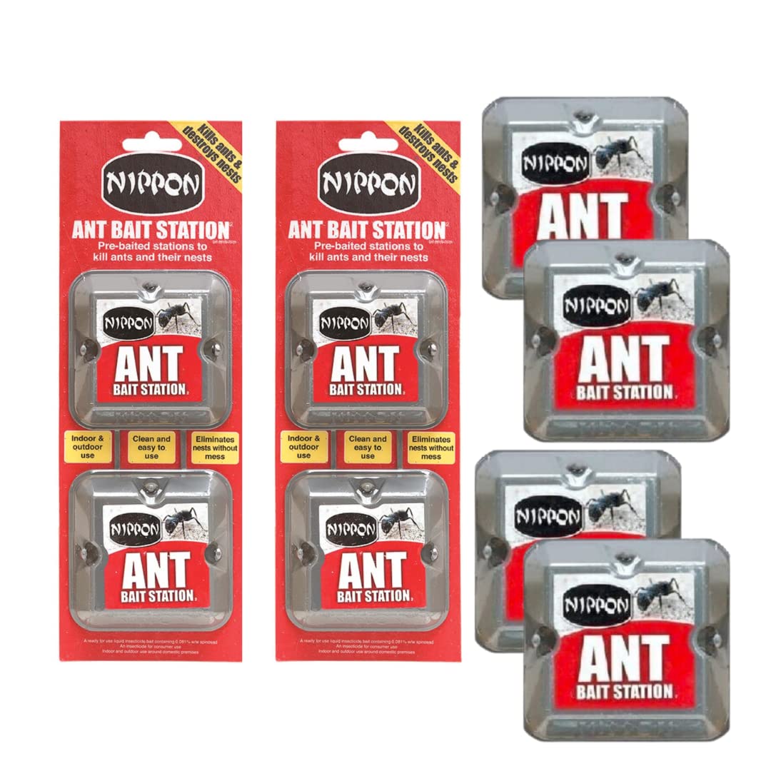Nippon Ant Killer Bait Station – 4 Pack Indoor & Outdoor Ant Traps – Clean, Mess-Free Ant Control with Long-Lasting Colony Elimination