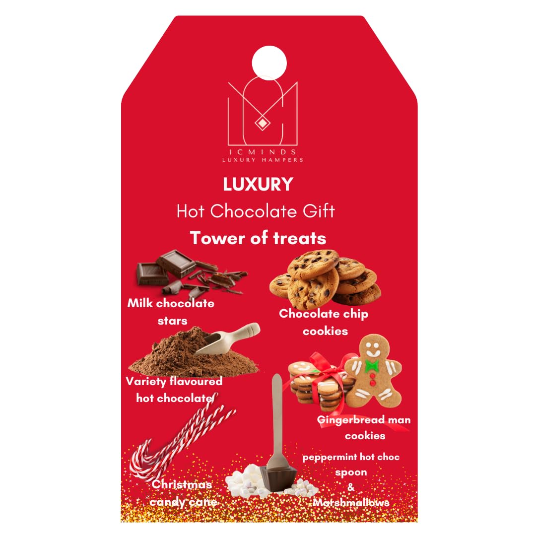 Luxury Hot Chocolate Station Tower Gift Set – Christmas Cocoa Kit with Marshmallows, Cookies, Gingerbread & Candy Canes – Festive Gift for Kids, Women, Men & Couples