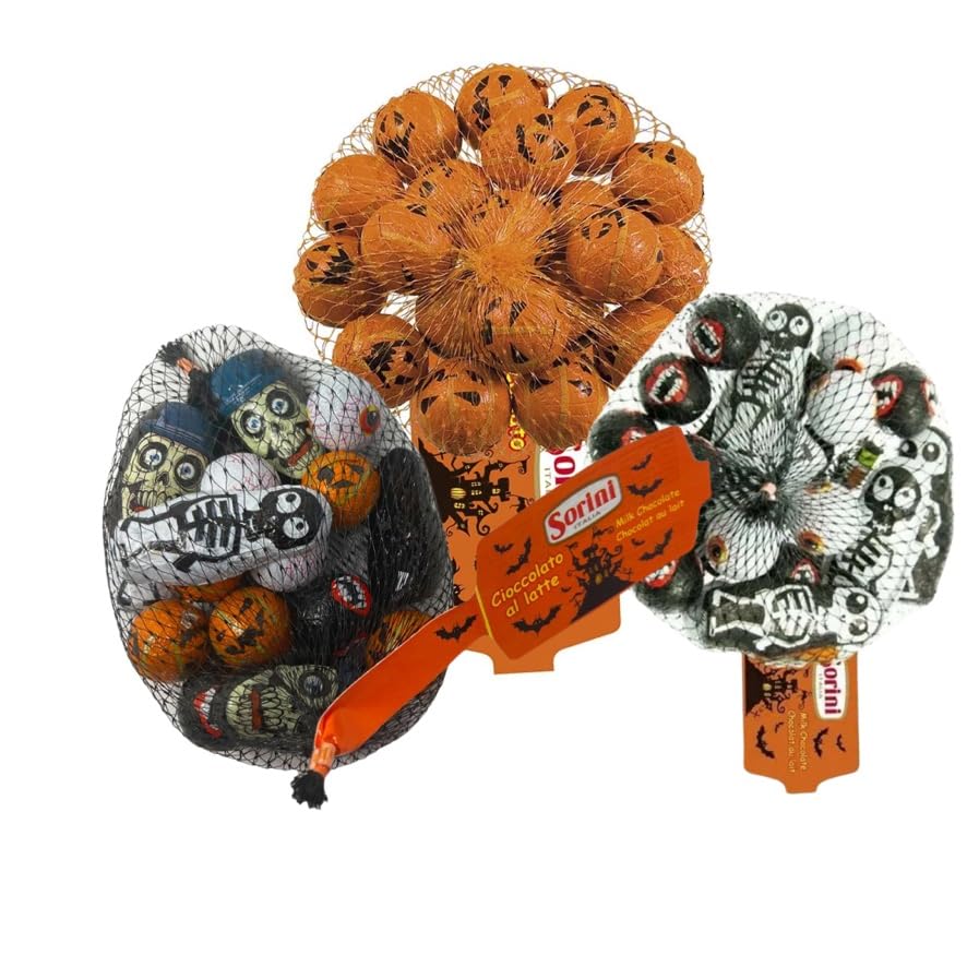 Halloween sweets & chocolates party bag fillers | Halloween sweet bags of chocolate pumpkins | Milk chocolate pralines | Halloween gifts party bag fillers & treats for kids men women | bulk sweets