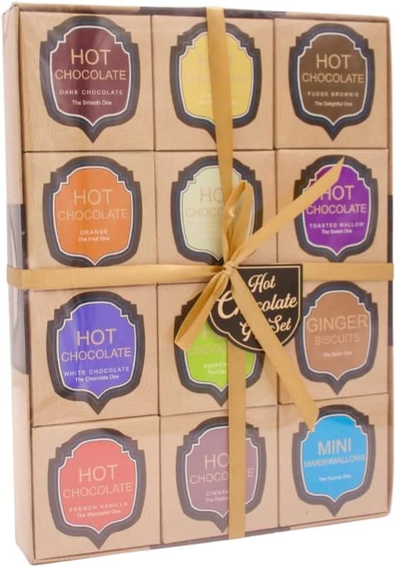 Hot Chocolate Gift Set – 12 Flavours Including White, Orange & Salted Caramel