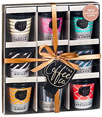 Premium Flavoured Coffee Gift Set for Women with Travel Takeout Cups (9 Varieties)