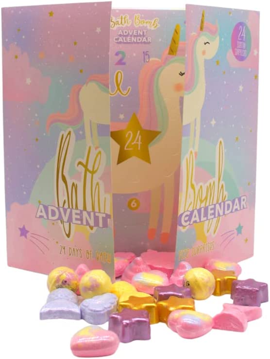 Bath Bomb Advent Calendar 2023 - 24 Days of Bath Fizz Scented Surprises - Unicorn Bath Bomb - Kids Bath Bombs to Countdown to Christmas - Advent Gifts for Kids Girls Women