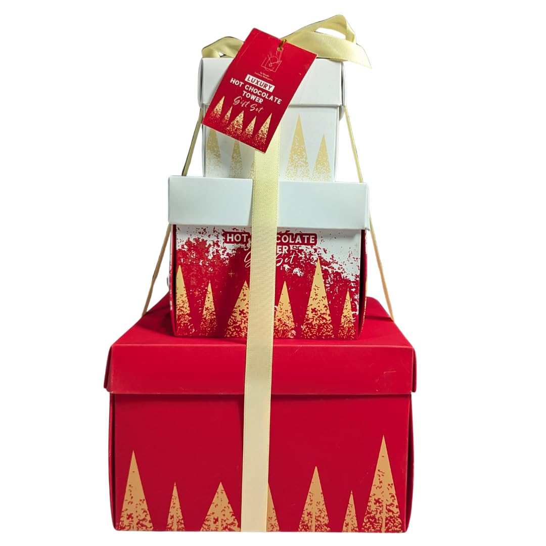 Luxury Hot Chocolate Station Tower Gift Set – Christmas Cocoa Kit with Marshmallows, Cookies, Gingerbread & Candy Canes – Festive Gift for Kids, Women, Men & Couples