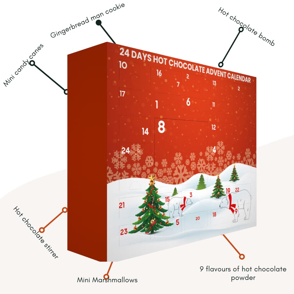 Luxury Hot Chocolate Advent Calendar 2025 – Marshmallow and Candy Cane Set