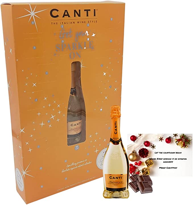 Prosecco Gift set - Canti Prosecco and chocolate squares advent calendar with our countdown to christmas gift card
