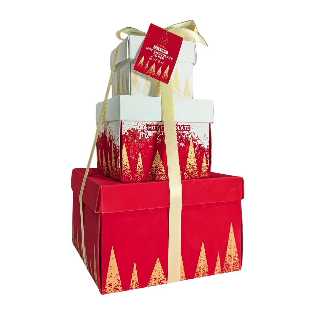 Luxury Hot Chocolate Station Tower Gift Set – Christmas Cocoa Kit with Marshmallows, Cookies, Gingerbread & Candy Canes – Festive Gift for Kids, Women, Men & Couples