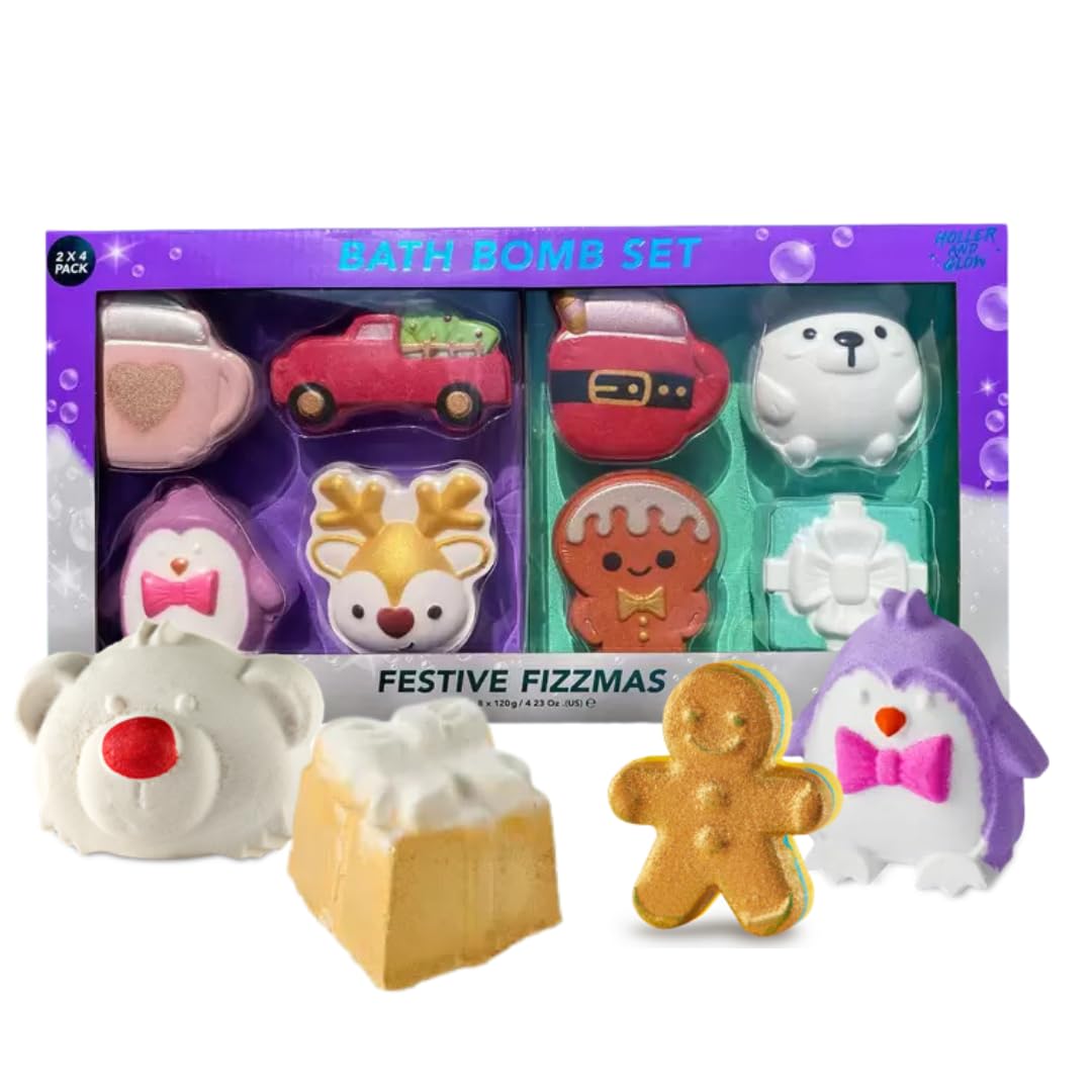 Bath Bomb | Mothers Day Gift Set | Vegan Festive Bath Fizz Set for Mum | Bath Bombs with Gingerbread, Polar Bear, Reindeer & More | Mother's Day Pamper Gift
