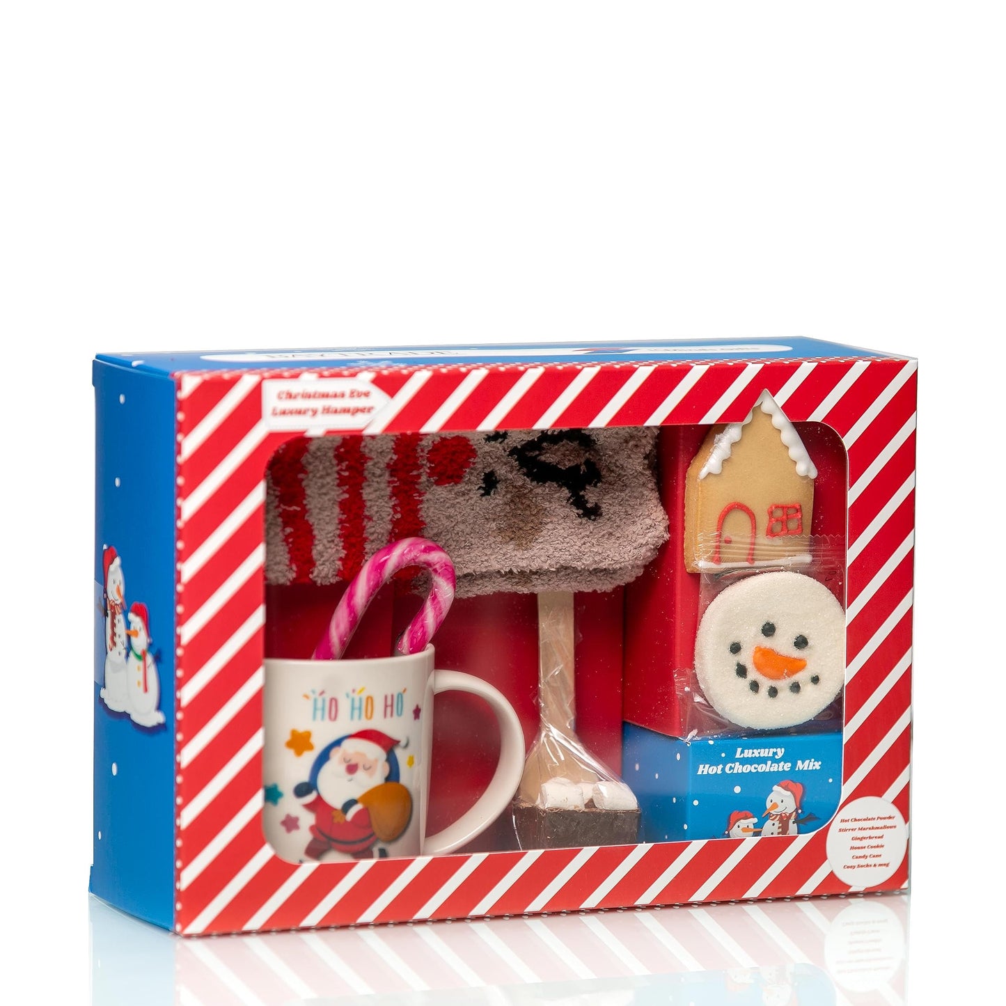 Christmas eve luxury gift hamper kids Christmas hot chocolate and marshmallow gift hamper with snowman socks, gingerbread house, candy cane, snowman mug and more gift set for kids toddlers