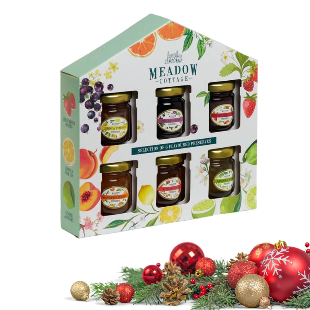 Christmas Jam Gift Set – Selection of 6 Premium Jam Jars (Strawberry, Raspberry, Orange Marmalade, Lemon & Blackcurrant preserve) – Jam Gift for Jam Lovers