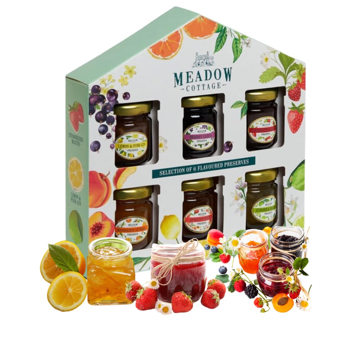 Christmas Jam Gift Set – Selection of 6 Premium Jam Jars (Strawberry, Raspberry, Orange Marmalade, Lemon & Blackcurrant preserve) – Jam Gift for Jam Lovers