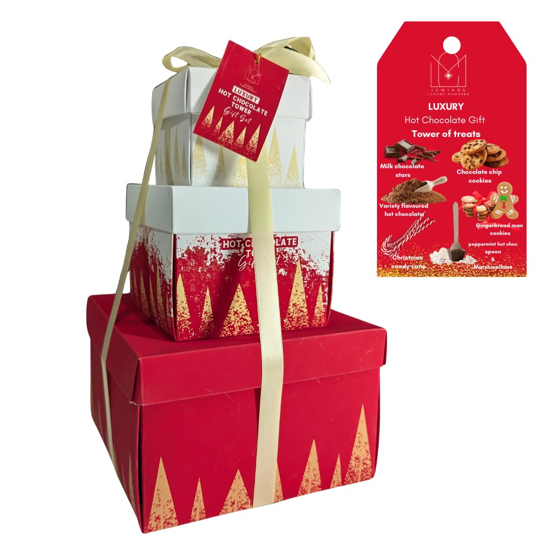 Luxury Hot Chocolate Station Tower Gift Set – Christmas Cocoa Kit with Marshmallows, Cookies, Gingerbread & Candy Canes – Festive Gift for Kids, Women, Men & Couples