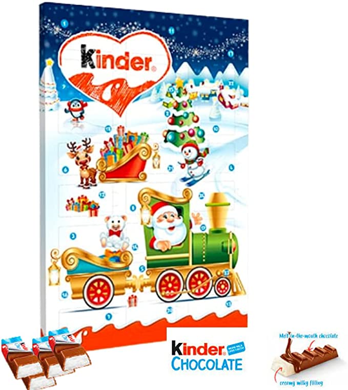 Kinder Advent Calendar 2023 - 24 Individually Wrapped Mini Kinder Bars for Kids Christmas Countdown - Chocolate Gift Advent (Pack of 1)