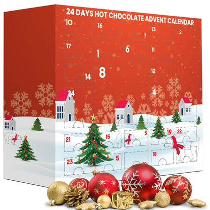 Hot chocolate advent calendar 2025 - luxury selection of flavoured hot chocolate with marshmallow toppers Christmas gingerbread men candy cane & hot chocolate stirrers with hot chocolate gifts & socks