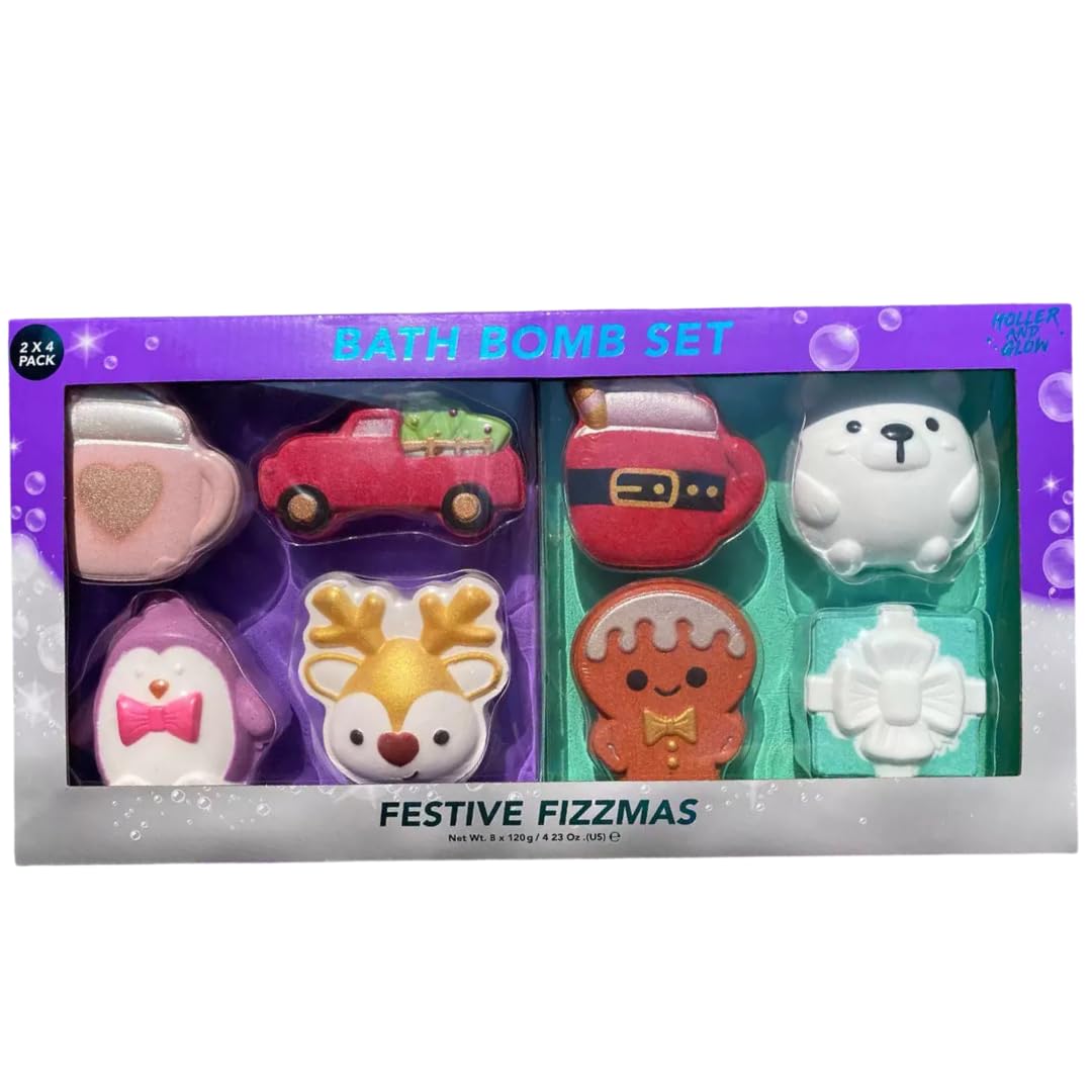 Bath Bomb | Mothers Day Gift Set | Vegan Festive Bath Fizz Set for Mum | Bath Bombs with Gingerbread, Polar Bear, Reindeer & More | Mother's Day Pamper Gift