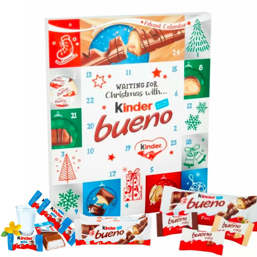 Bueno Kinder Advent Calendar 167g - Kinder Chocolate Advent 2025 - Christmas Chocolate for Kids - chocolate advent calendar 2025 adults men women