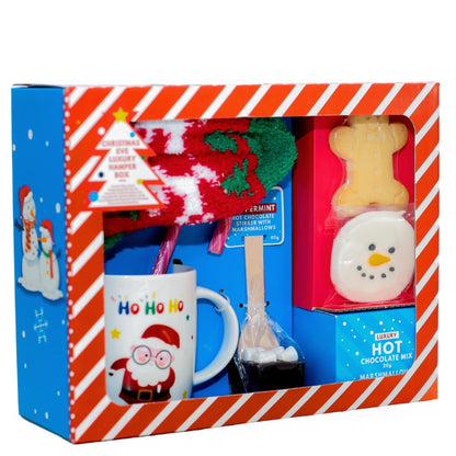 Christmas eve luxury gift hamper kids Christmas hot chocolate and marshmallow gift hamper with snowman socks, gingerbread house, candy cane, snowman mug and more gift set for kids toddlers