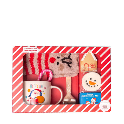 Christmas eve luxury gift hamper kids Christmas hot chocolate and marshmallow gift hamper with snowman socks, gingerbread house, candy cane, snowman mug and more gift set for kids toddlers