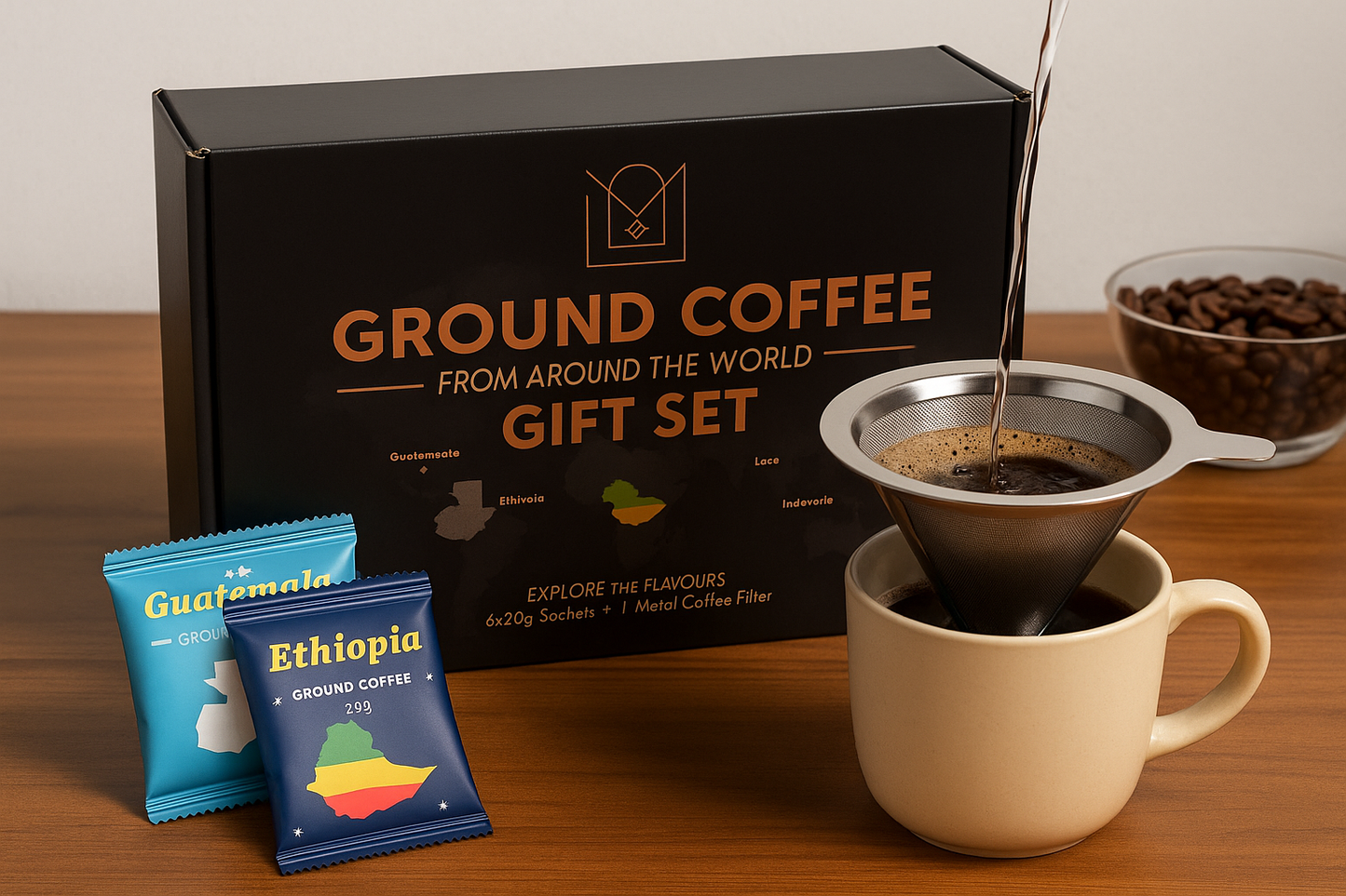 Coffee from Around the World – Luxury Ground Coffee Gift Set with Reusable Stainless Steel Filter | Christmas 2025 Limited Edition