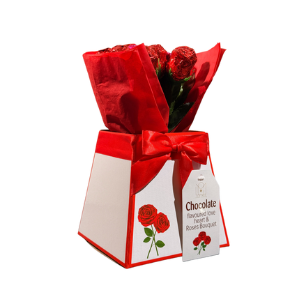 Chocolate Rose Bouquet Gift Box – 16-Piece Edible Flower Arrangement with Love Hearts | Valentine’s & Mother’s Day Gift