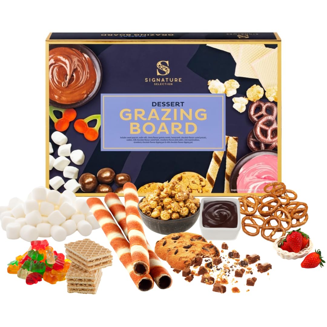 Luxury Dessert Grazing Board Kit – Chocolate Dipping Gift Set with Wafer Bites, Marshmallows, Honeycomb Candy & More | Perfect for Christmas, Date Nights, Movie Nights, & Family Sharing