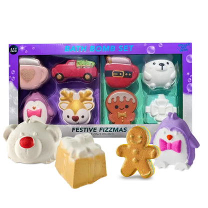 Bath Bomb | Mothers Day Gift Set | Vegan Festive Bath Fizz Set for Mum | Bath Bombs with Gingerbread, Polar Bear, Reindeer & More | Mother's Day Pamper Gift