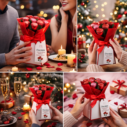 Chocolate Rose Bouquet Gift Box – 16-Piece Edible Flower Arrangement with Love Hearts | Valentine’s & Mother’s Day Gift