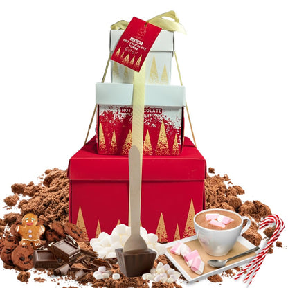Luxury Hot Chocolate Station Tower Gift Set – Christmas Cocoa Kit with Marshmallows, Cookies, Gingerbread & Candy Canes – Festive Gift for Kids, Women, Men & Couples
